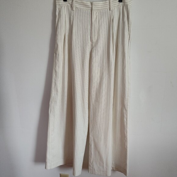 Ladies SZ 4 Madewell Ivory Pinstripe Harlow Wide-Leg Pant - Picture 1 of 5